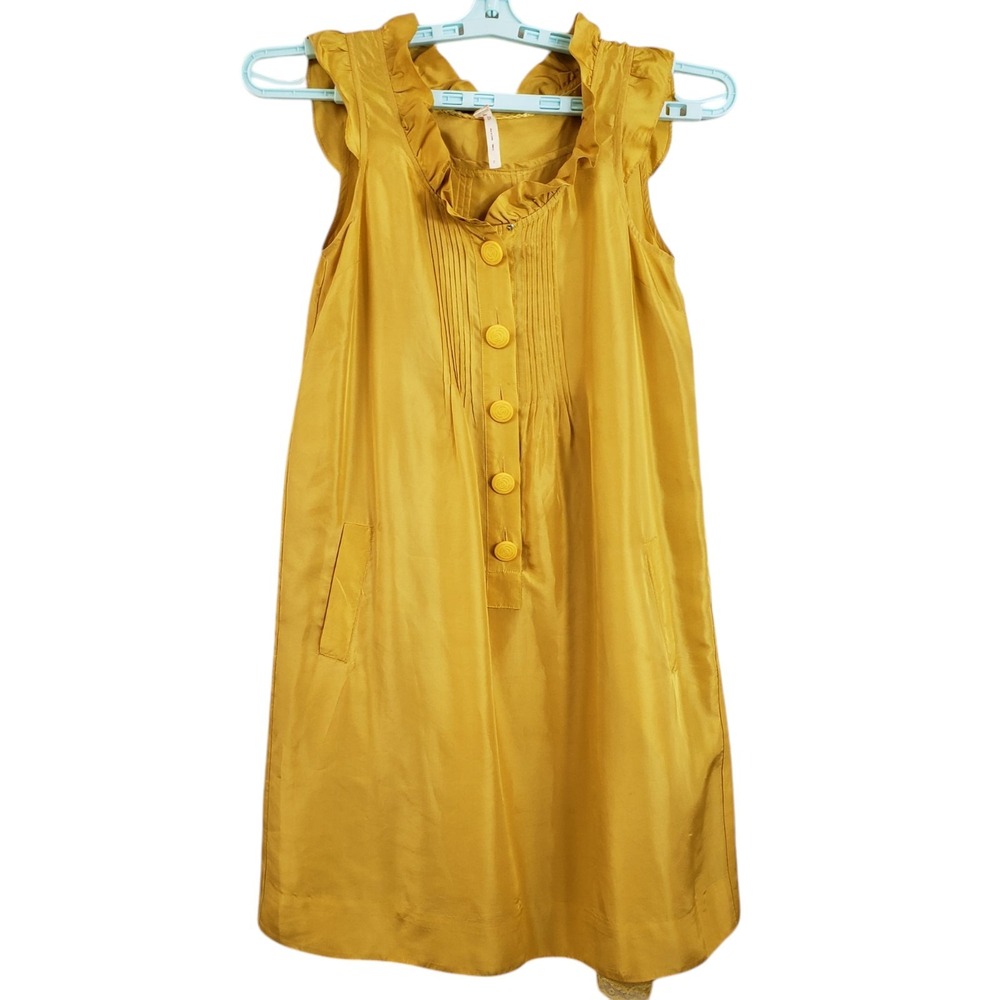 Maeve Anthropologie Size 2 Silk Dress MariGold Sleeveless Lace Trimmed Slip Ruff